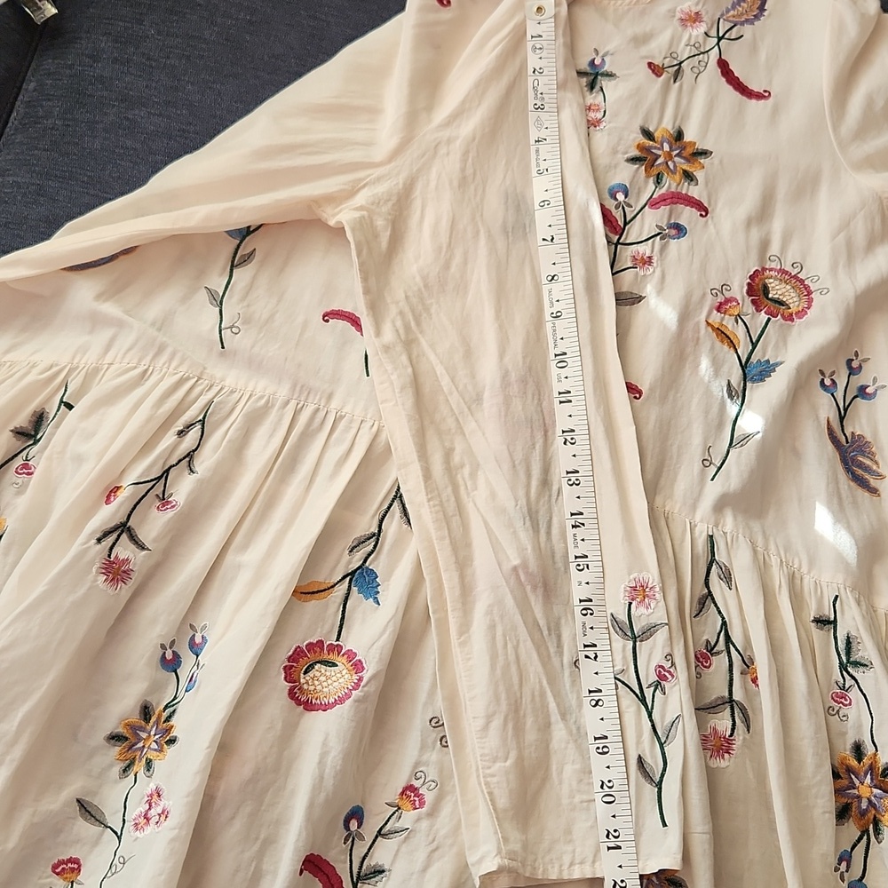 ZARA Mulberry Silk Embroidered Floral High-low Long Sleeve Mini Dress Size L - Picture 11 of 11